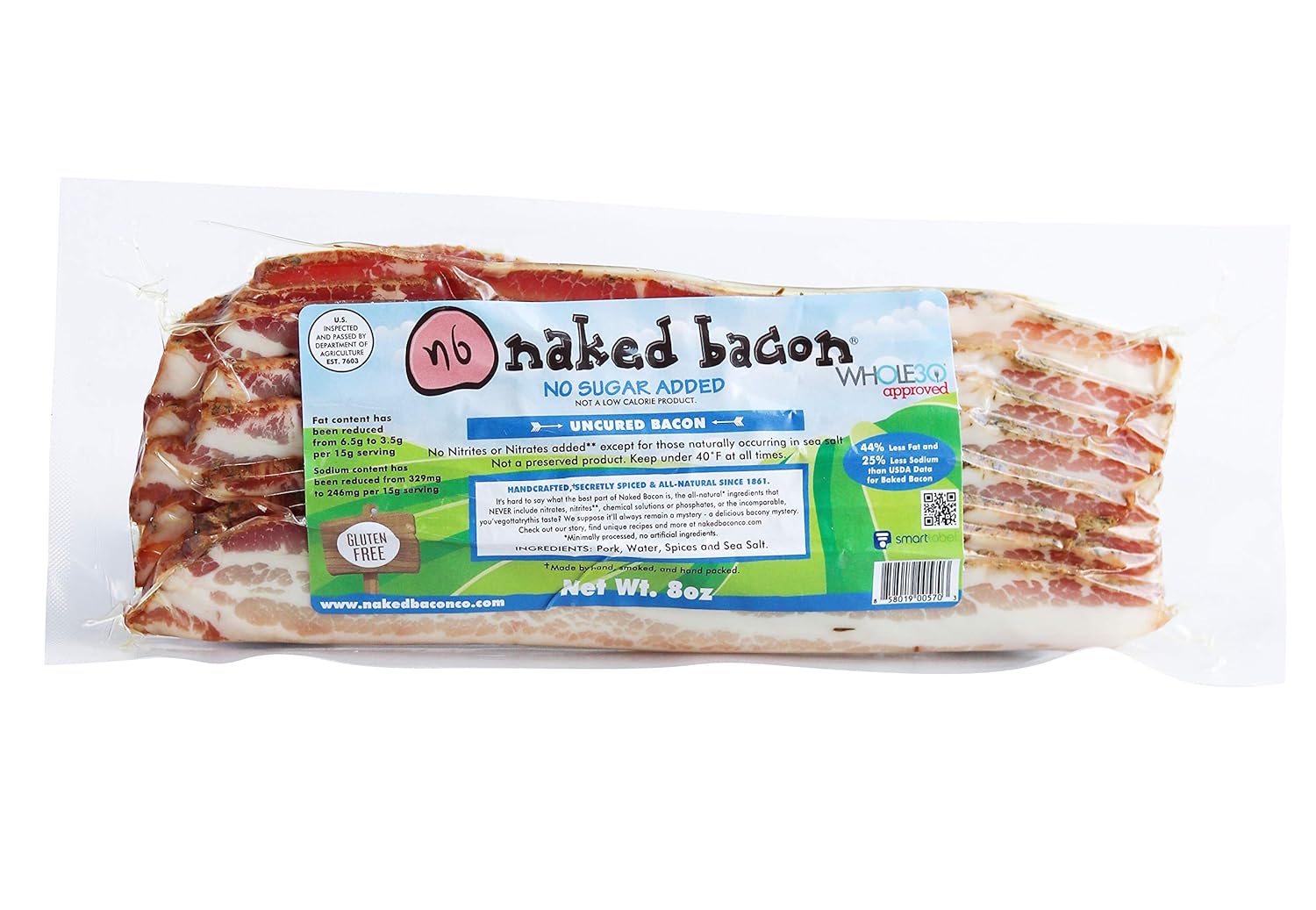 No Sugar Added Whole30 Approved Uncured Bacon, Nitrate Free