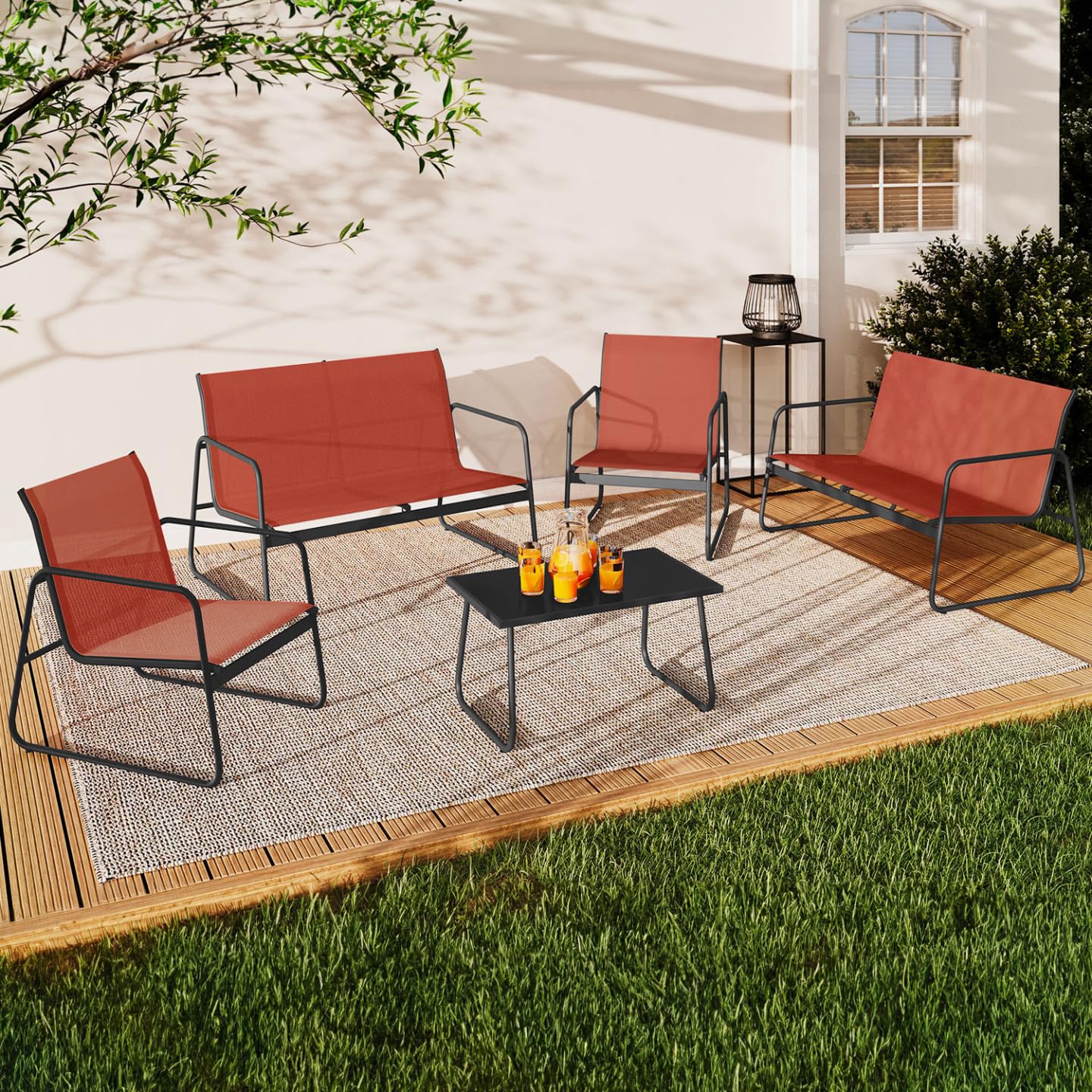 IDMarket - Salon de Jardin Bas Malaga 6 Places Terracotta