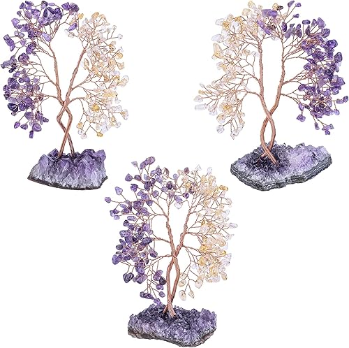 Miniatura 10 de rockcloud Árbol de dinero de cristal con base de amatista, decoración de árbol de la vida entrelazado, adorno de alambre de cobre para mesa de