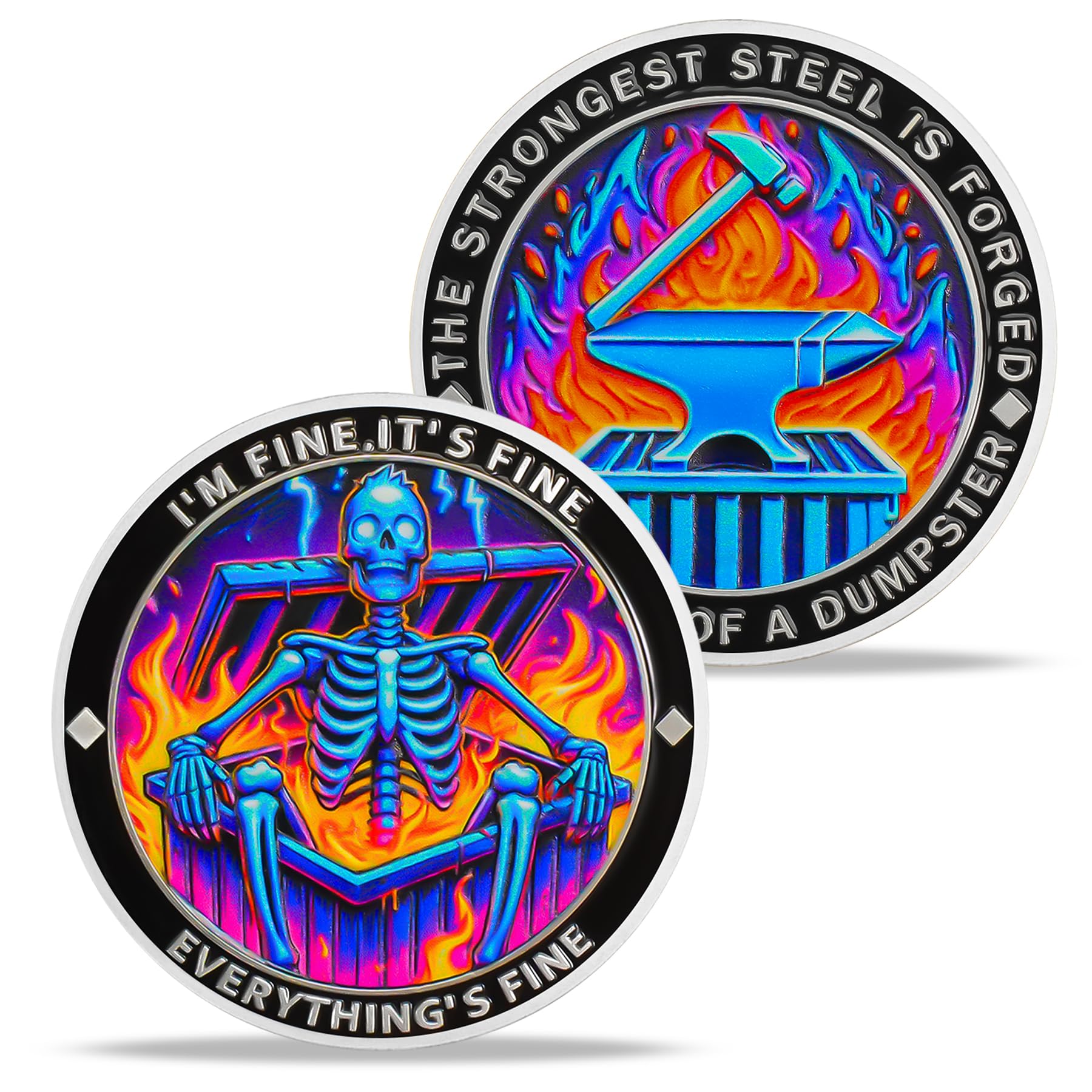 Skull Dumpster Fire Challenge Coin, Dumpster Fire Coin, Funny Desk Accessories for Work, Funny Employee Appreciation Coins Gifts for Men Women