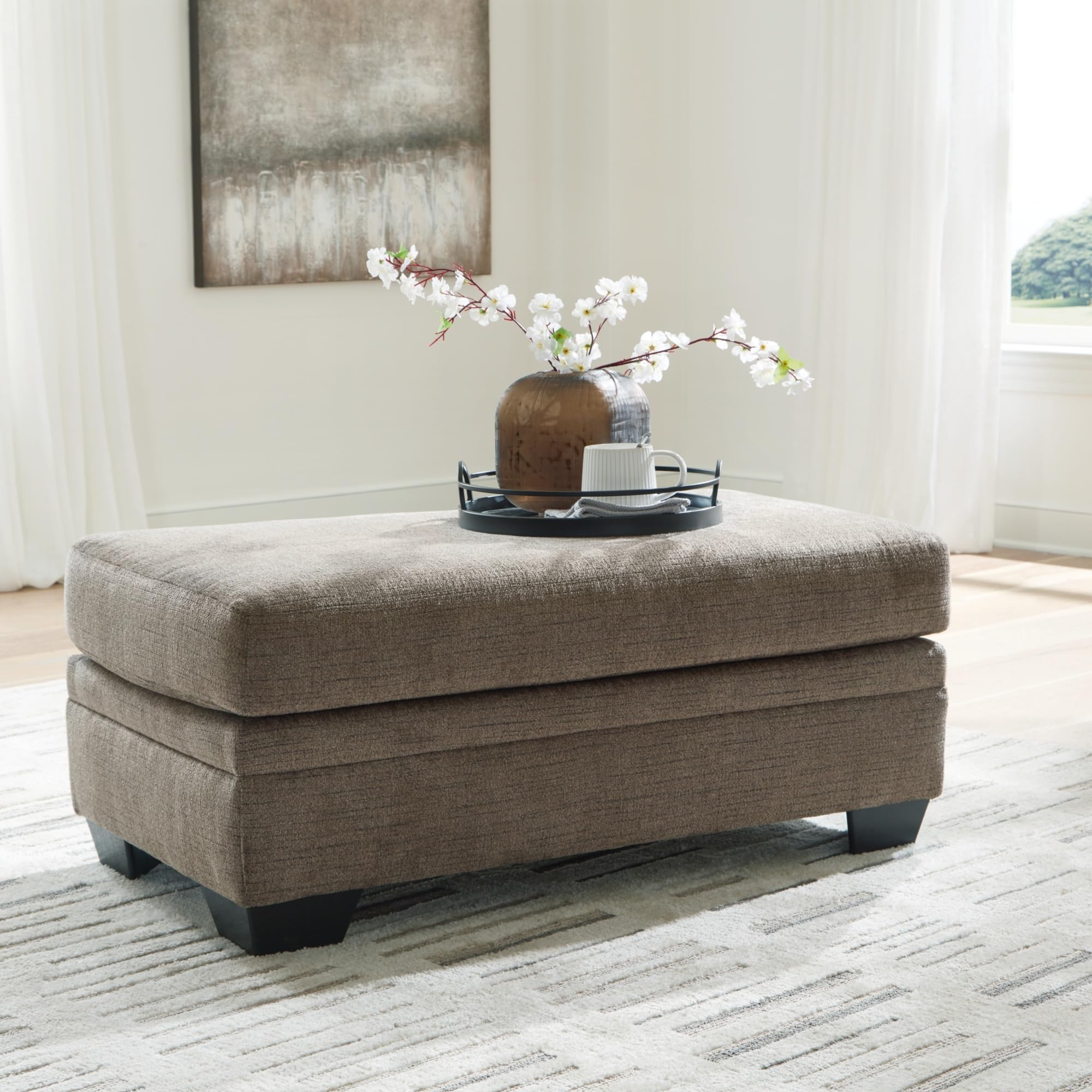 Signature Design by Ashley Stonemeade Contemporary Upholstered Rectangular Ottoman, Dark Brown