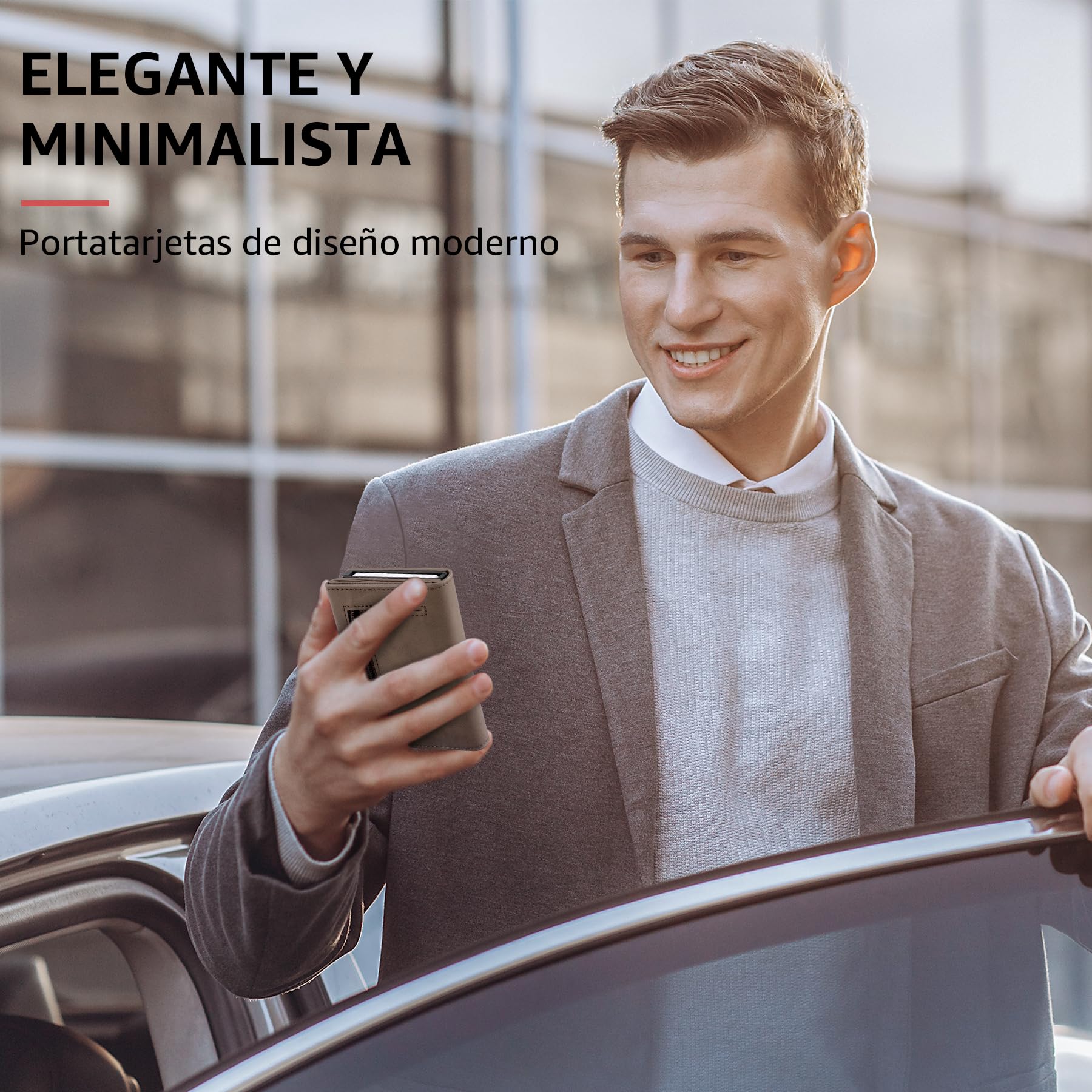 Cartera Hombre Cuero Bloqueo RFID Cierre Magnético Tarjetero 8 Ranuras Marrón