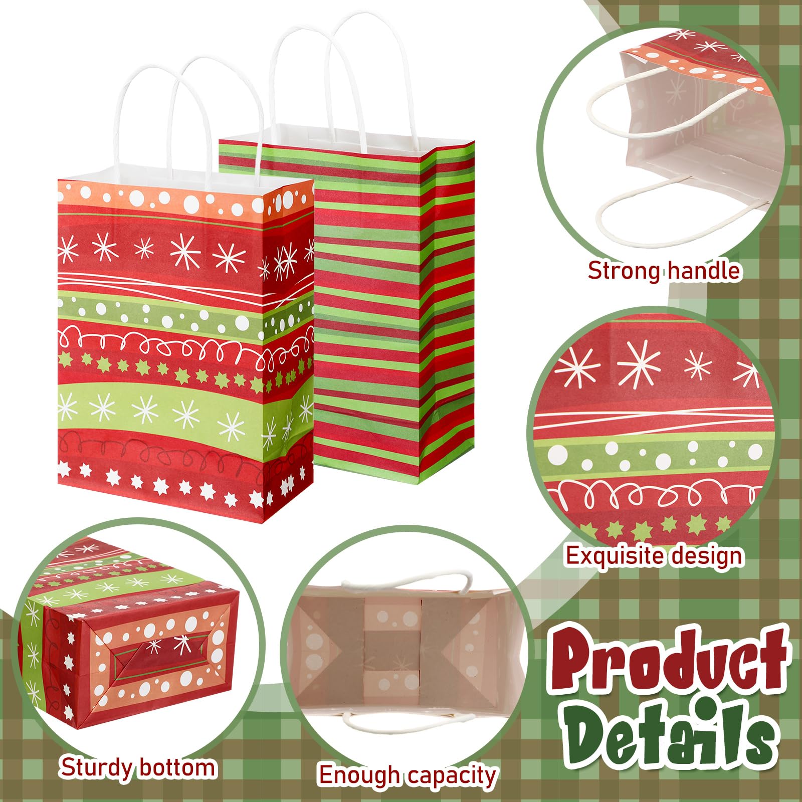 Kolldenn Bolsas de regalo de papel de Navidad con asa a granel para suministros de fiesta de Navidad, bolsas de golosinas de Navidad, decoración de fiesta temática de Navidad, suministros de aulas,