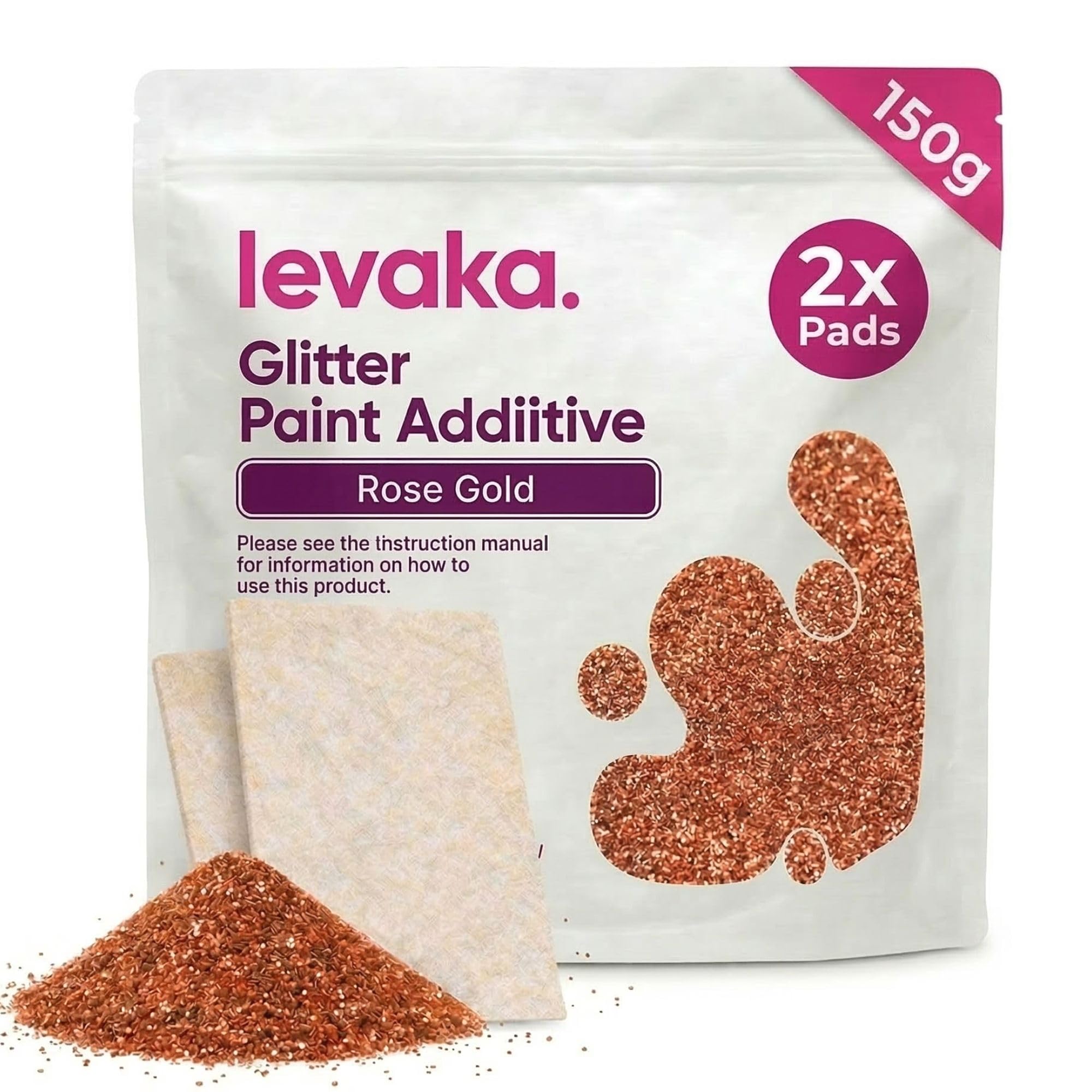 Levaka Rose Gold Glitter Additive, 150g with 2 x Buffing Pads – Paint Additive for Luminous Finish on Interior or Exterior Walls, Ceilings, and Woods – Paint Glitter for Walls