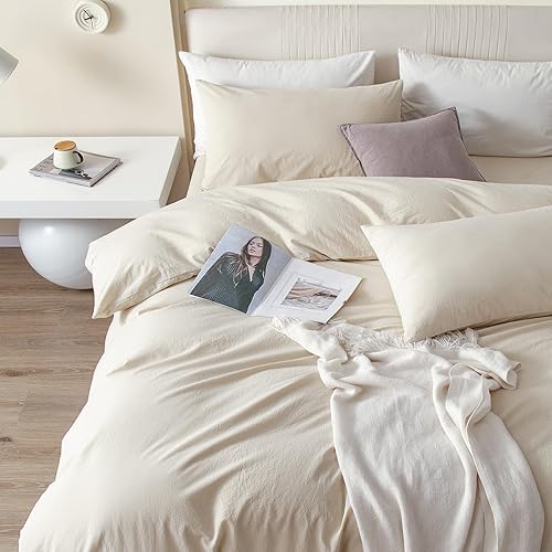 Miniatura 2 de JIYUAN - Juego de 3 piezas de 1 funda de edredón de algodón 100% lavado de 90x90 pulgadas (relleno no incluido) y 2 fundas de almohada, cómodo y