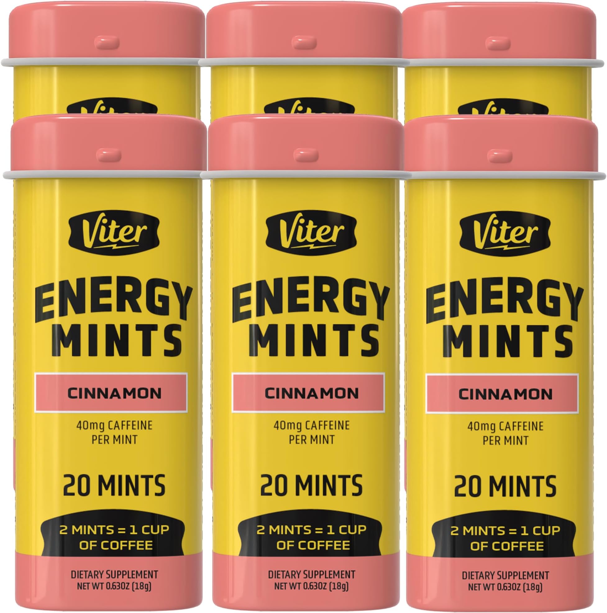 Viter Energy Caffeine Mints (120 Pieces) - 40mg Caffeine, Sugar Free, Vegan, B Vitamins Complex, Energy Supplement Caffeine Pills (Cinnamon, 6 Pack)