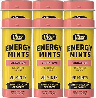 Viter Energy Caffeine Mints (120 Pieces) - 40mg Caffeine, Sugar Free, Vegan, B Vitamins Complex, Energy Supplement Caffeine Pills (Cinnamon, 6 Pack)