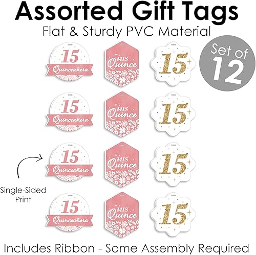 Miniatura 4 de Big Dot of Happiness Mis Quince Anos  Surtido colgante Quinceañera Sweet 15 etiquetas de regalo para fiesta de cumpleaños, 12 unidades