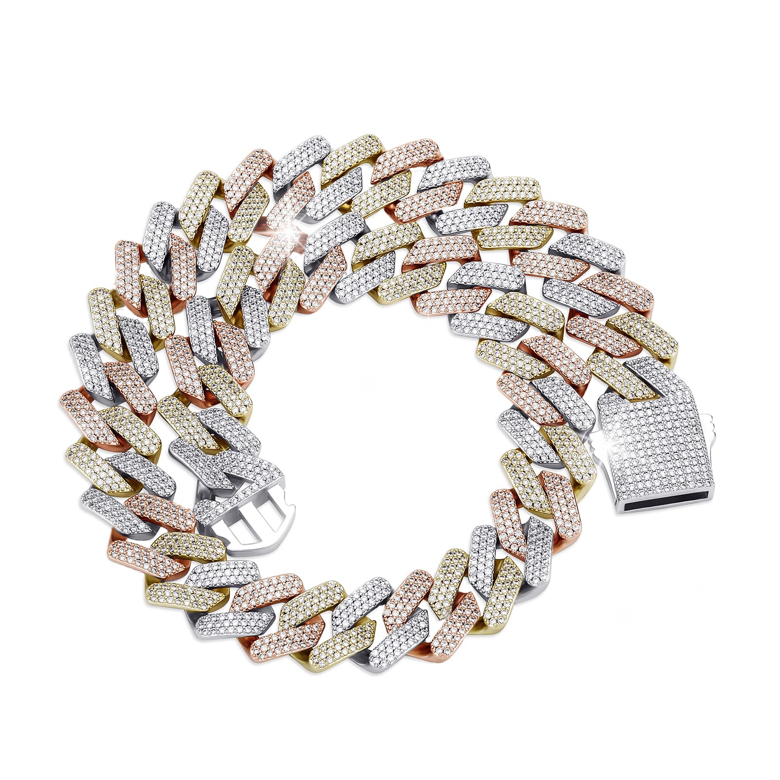 TOPGRILLZ Gargantilla de cadena de eslabones cubanos de Miami chapada en oro de 14 quilates con diamantes de laboratorio de 20 mm, 6 veces, para hombre, con cierre de caja, hip hop, 22.0 Inches, Acero