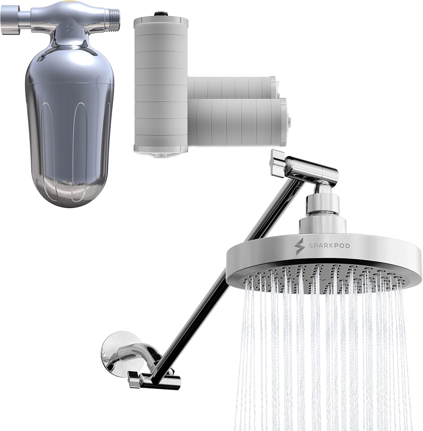 SparkPod 6" Rain Shower Head, 16" Shower Arm Extension & Ultra Shower
