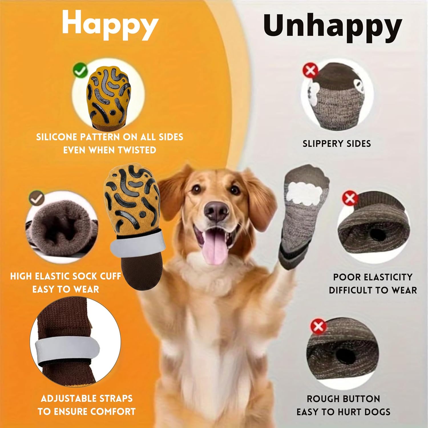 Double Sides Non-Slip Dog Socks to Prevent Licking Paws - Anti-Slip, Strong Traction for Paw Protector, Senior Dogs, Hardwood Floors, Dog Booties with Extra Thick Grippy Socks - Size X-Large (4 Socks)