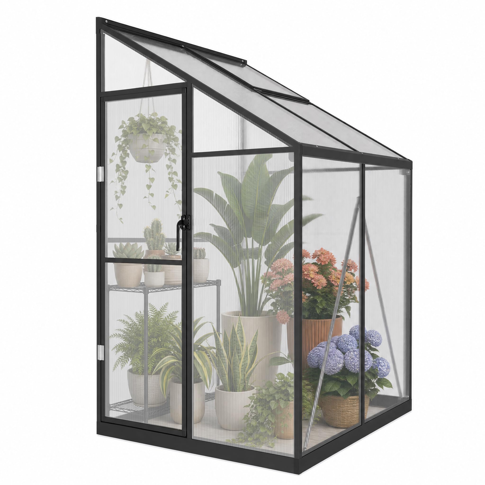 LZQ Anlehngewächshaus Schrägdach mit verstellb. Dachfenster 125x110x195cm