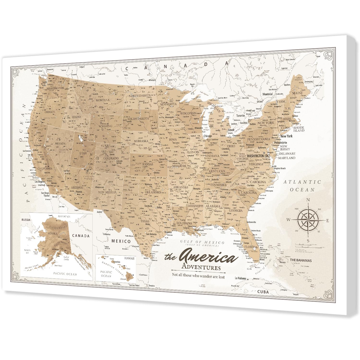 IPIC Vintage USA Maps for Wall, Map of the United States, Size 42x28 in