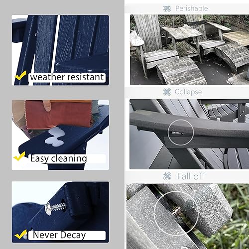 Miniatura 6 de Juego de 2 sillas plegables Adirondack probadas por SGS, madera texturizada con soporte para tazas, asiento cómodo de polietileno de alta densidad