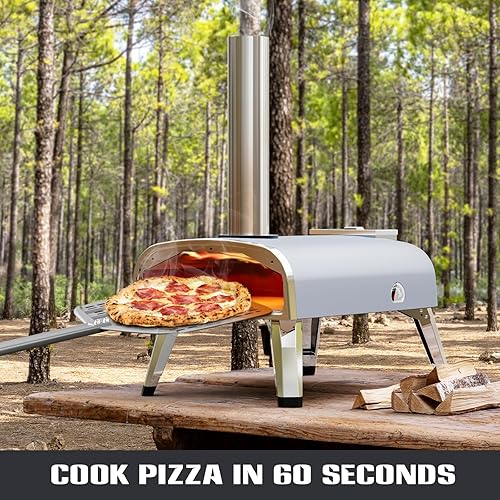 Miniatura 3 de Horno de pizza al aire libre de 12 pulgadas, horno de pizza de pellets para exteriores, horno de pizza portátil de acero inoxidable para patio