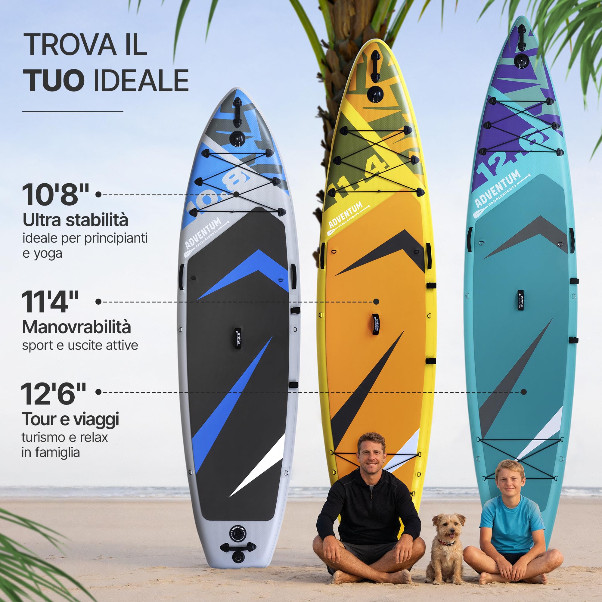 Tavola da SUP Gonfiabile Allround 329-384 cm – Portata Fino a 230-270 kg, Ultra Stabile e Manovrabile – Supporto Action Camera – Ideale per Tutti, Famiglie, Amici, Cane, Relax, Yoga e Touring