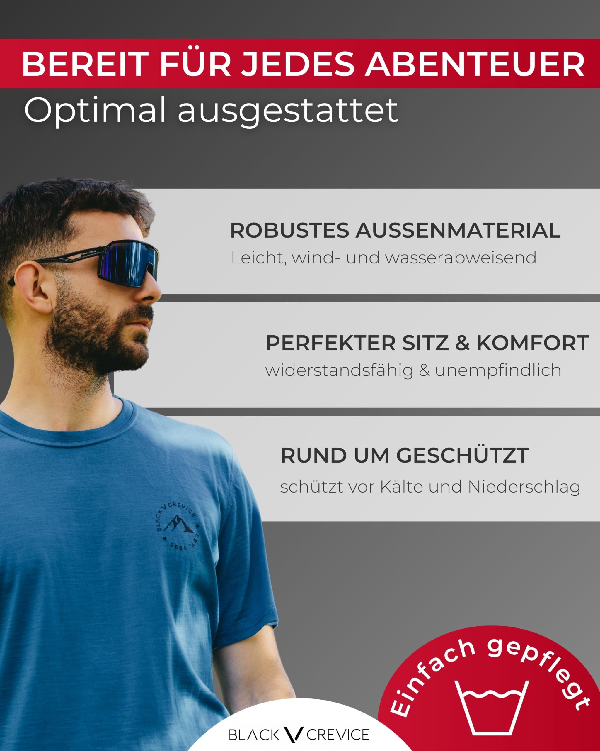 Black Crevice Herren Steppjacke mit Kapuze I Leicht, warm & winddicht – Wasserabweisende Outdoorjacke mit synthetischer Wattierung 180 g/m² I Ideal für Herbst & Winter