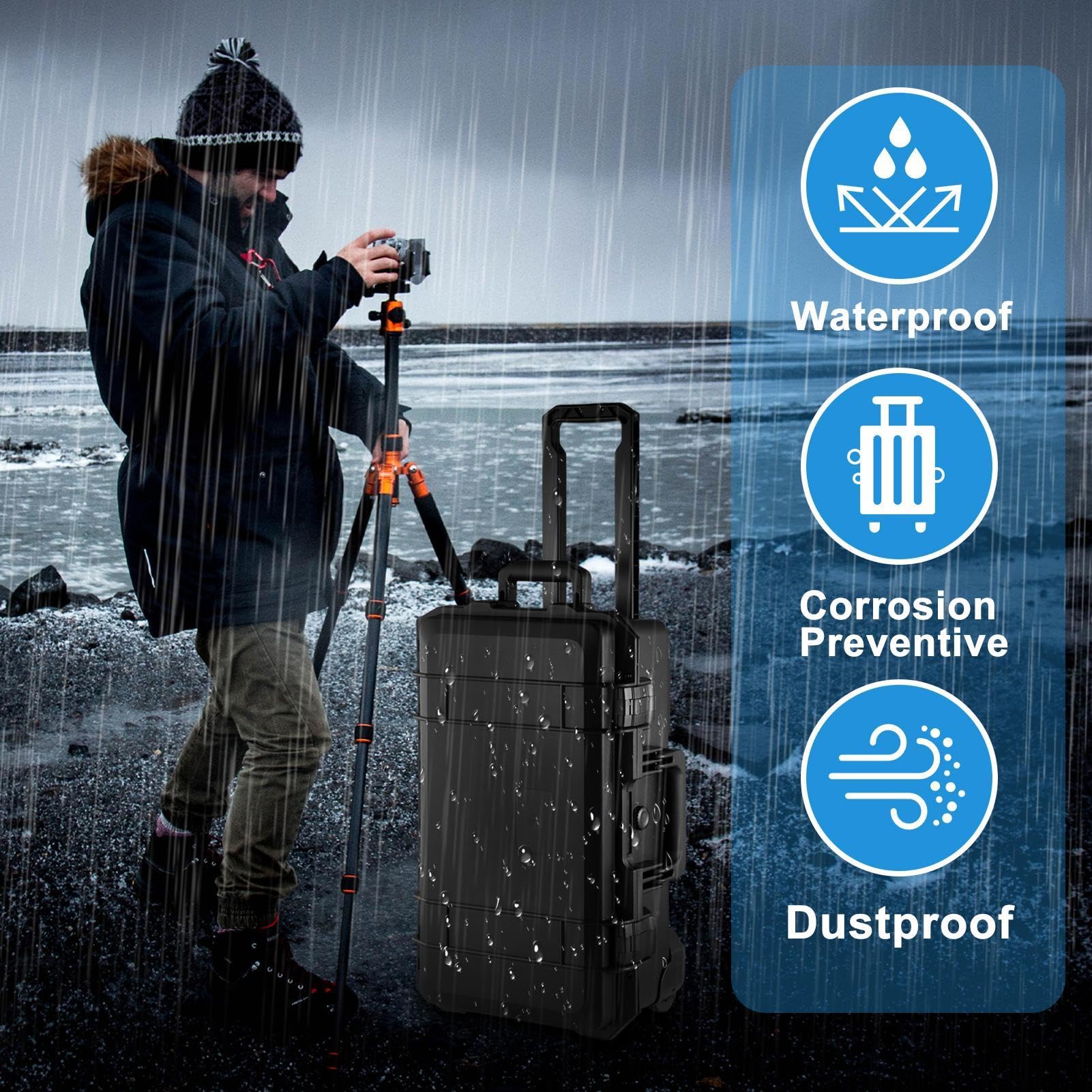 Custodia Fotocamera Con Ruote Valigia Trolley Impermeabile A Guscio Rigido | Valigia Fotocamera A Rotelle Borsa Viaggio Per Attrezzatura Fotografica Outdoor, Treppiede, , Obiettivi