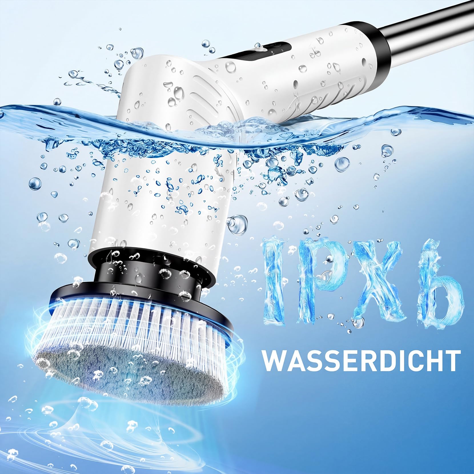 Elektrische Reinigungsbürste mit 9 Austauschbaren Bürstenköpfen 9-in-1 Akku Reinigungsbürste 2 Geschwindigkeiten, Verstellbarer Teleskopgriff für Bad, Fliesen, Auto, Küche, Fenster