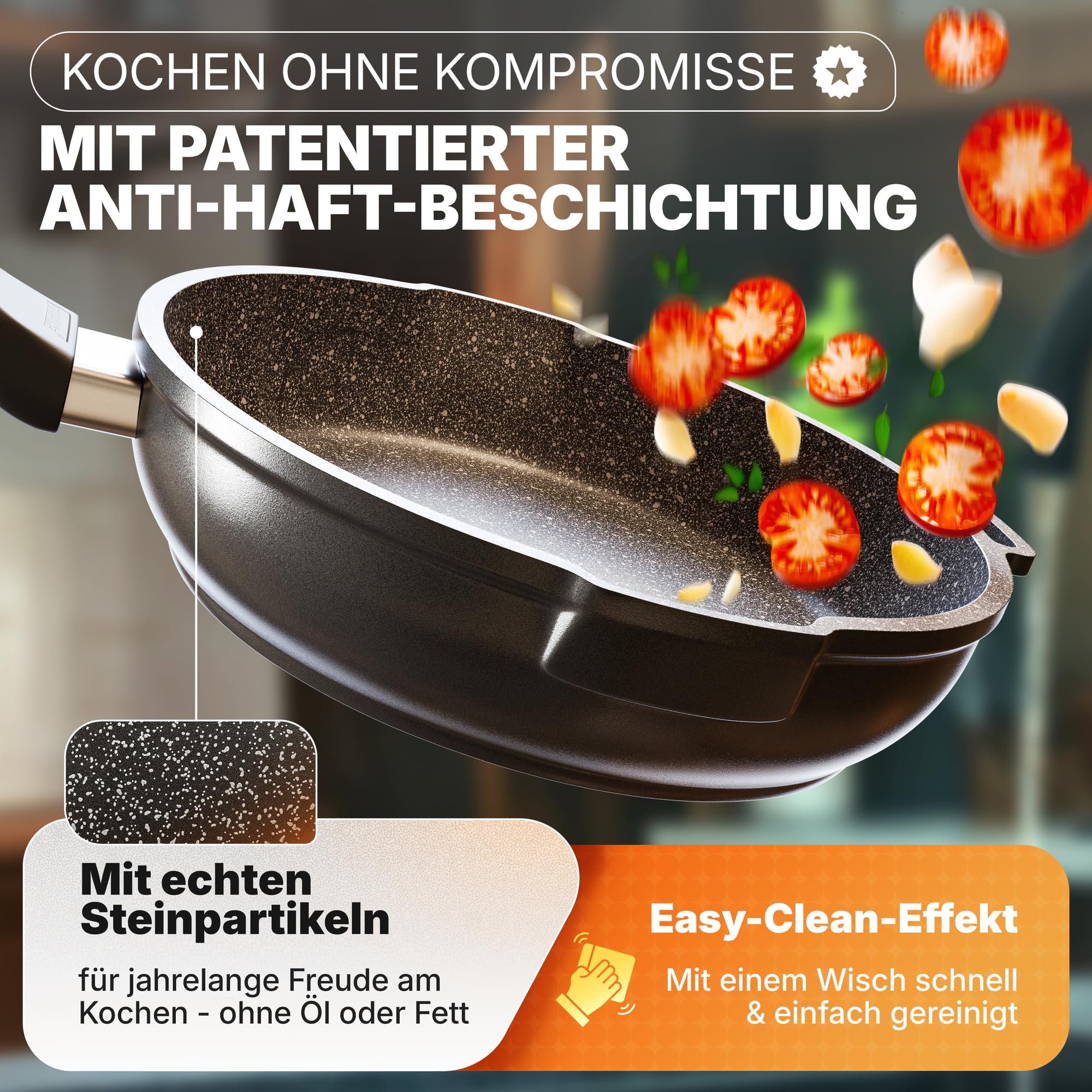 STONELINE Future Topfset Induktion, 8-teiliges Topfset mit Pfanne und Sieb Deckel, Kochtopf Set beschichtet mit echten Steinpartikeln, Aluguss Topf und Pfanne Induktion für alle Herdarten geeignet