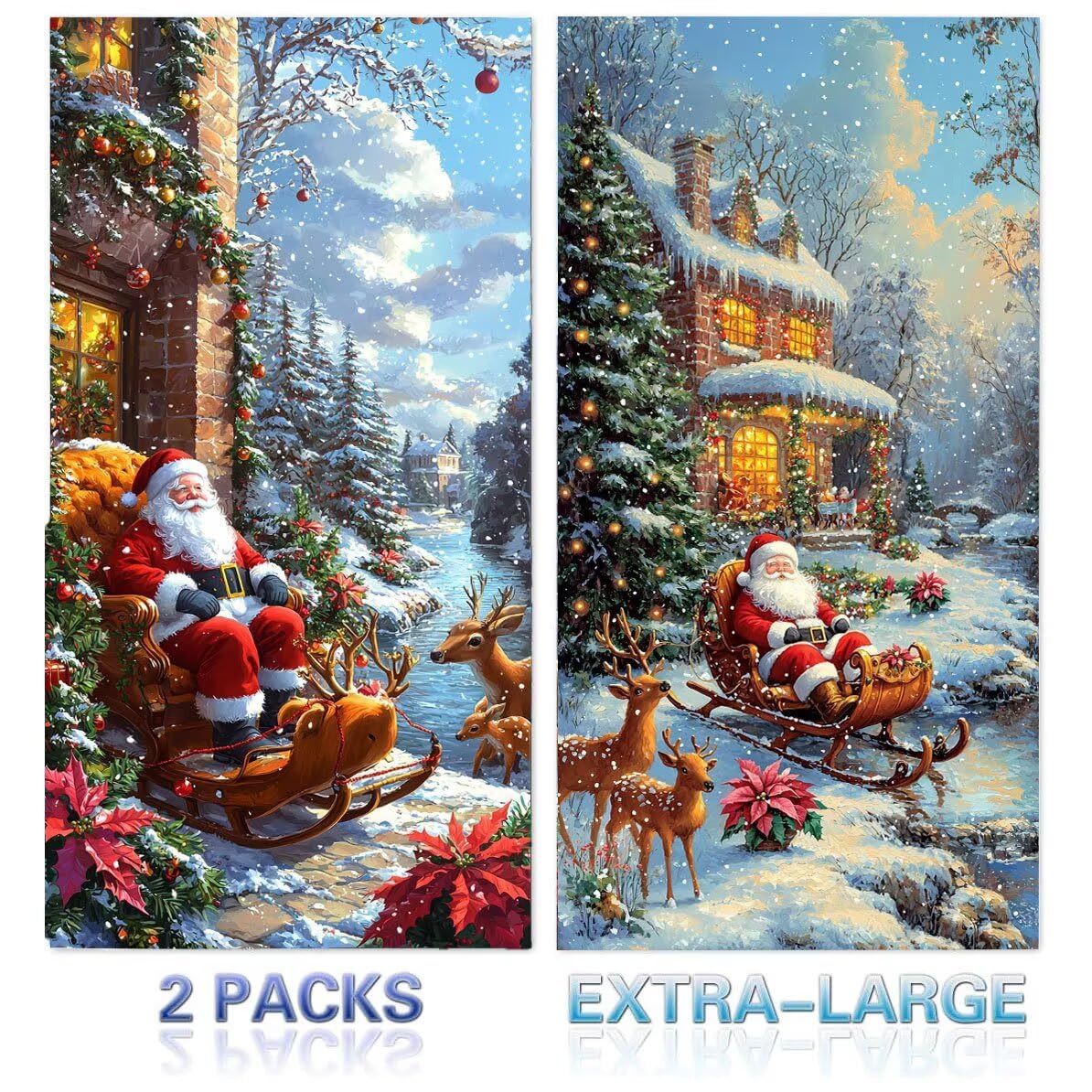 Strandtuch, 90 x 180 cm 2er Set Einseitig Strandhandtuch Groß, Schnell Trocknendes, Weiches, Leichtes, Pflegeleicht, Sandfreies Microfaser Handtücher für Reise Schwimmen Camping (Weihnachtsmann) N-206