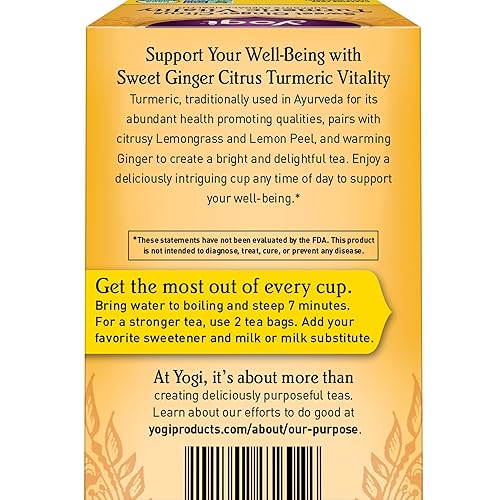 Miniatura 3 de Yogi Tea Sweet Ginger Citrus Turmeric Vitality - 16 bolsas por paquete (4 paquetes) - Té orgánico de raíz de jengibre y cúrcuma - Apoya el bienestar