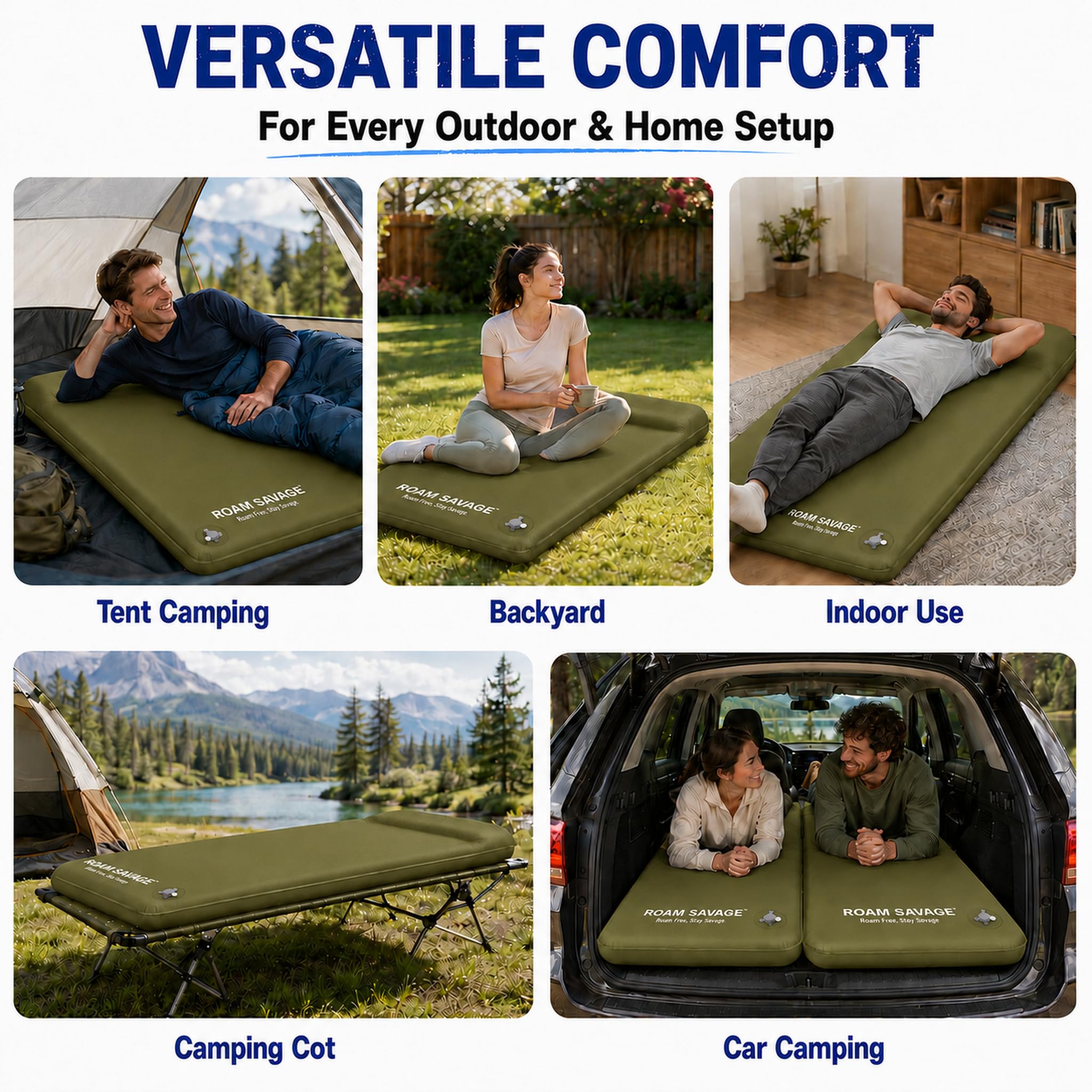ROAM SAVAGE Tapis de camping autogonflant avec oreiller intégré, léger