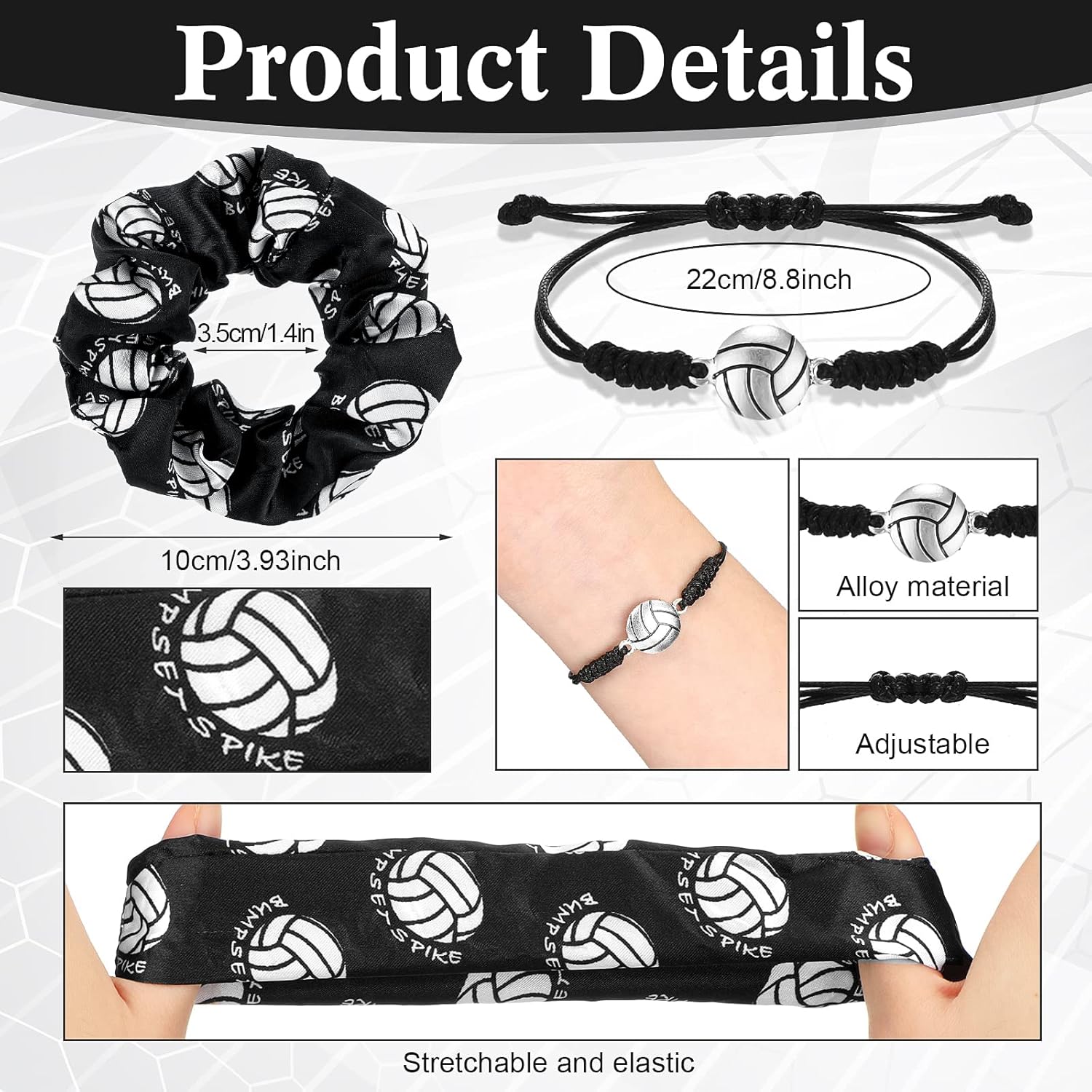 Yinder 5 Pcs Volleyball Gifts for Women Include Volleyball Tumbler Mug with Straw 17. 2'' Drawstring Bag Canvas Cosmetic Bag Adjustable Rope Bracelet Elastic Headband for Teen Women - Image 3