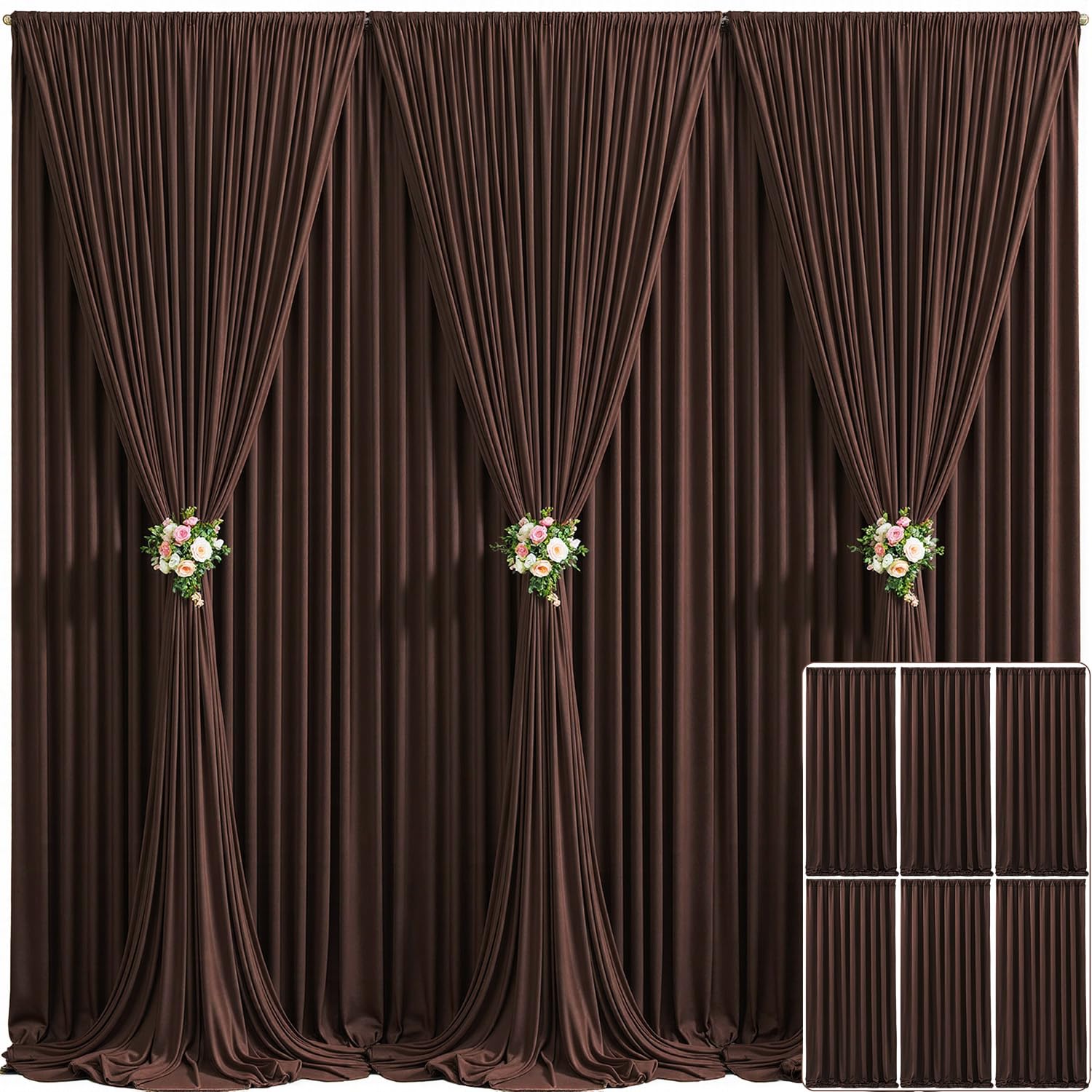 6 Paneele, brauner Hintergrund für Partys, Hochzeiten, faltenfrei, braune Fotovorhänge, Hintergrundvorhänge, Stoffdekoration für Geburtstagsparty, Babyparty, 9 m (B) x 3 m (H)