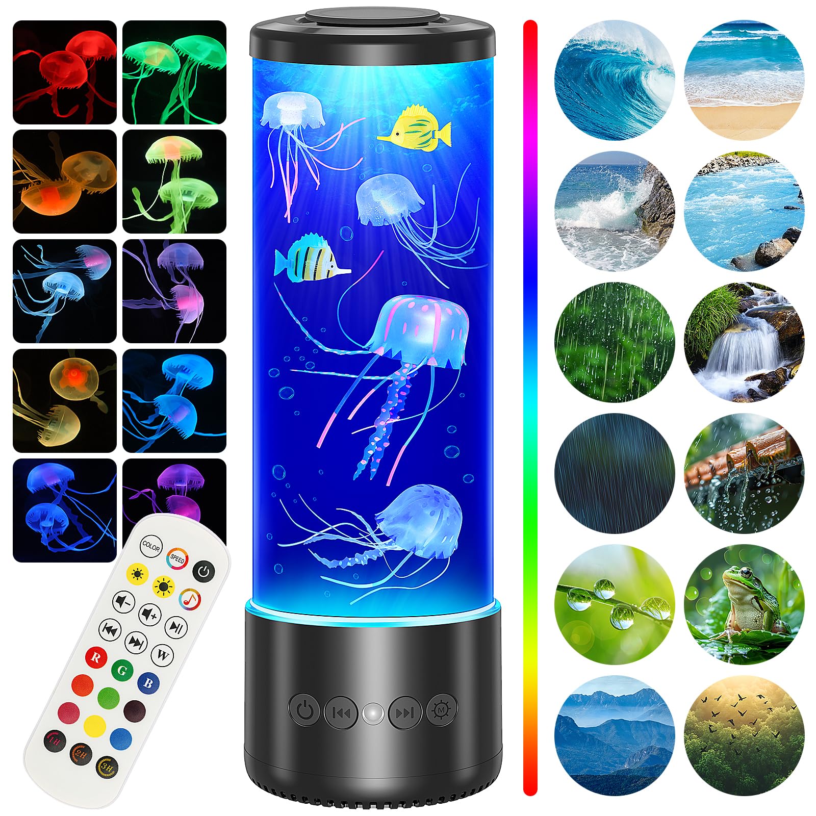 Radikor lampada medusa con 12 rumore bianco, jellyfish lamp con 10 colori e telecomando, Lampada acquario medusa led per bambini e adulti, lampada jellyfish per il relax, decorazione della casa