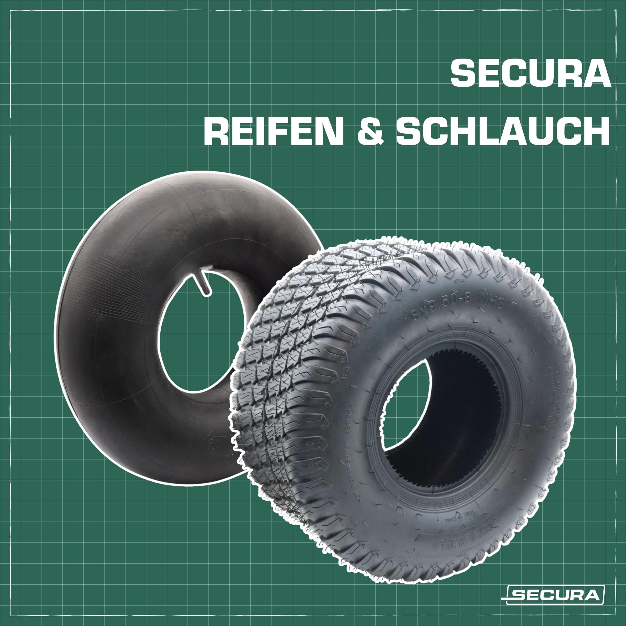 SECURA 2x Pneus + 2 Chambres à air 18x9.50-8 valve droite pour tondeuse autoportée