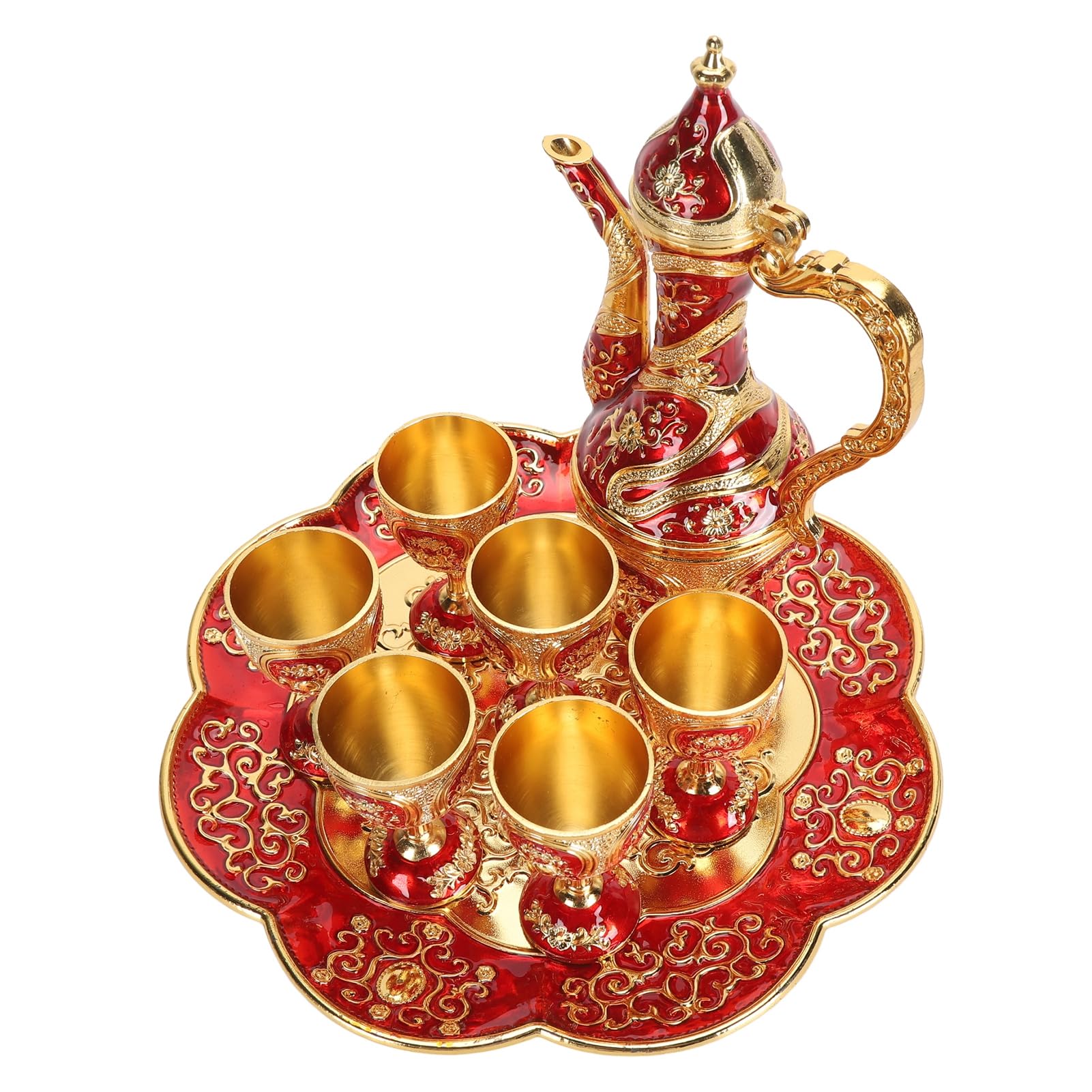 Fabater - Juego de té turco vintage de aleación de zinc de alta calidad con bandeja de té para fiesta de cumpleaños, boda, dormitorio o entrada (#1)