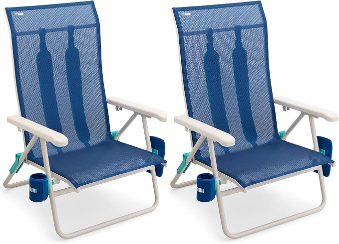 Shibumi Beach Chairs Set of 2. Anti-Rust Marine Grade Frame. 300lb Capacity. Weighs 8 Pounds. Adjustable Padded Backpack Straps. Breathable Fabric.