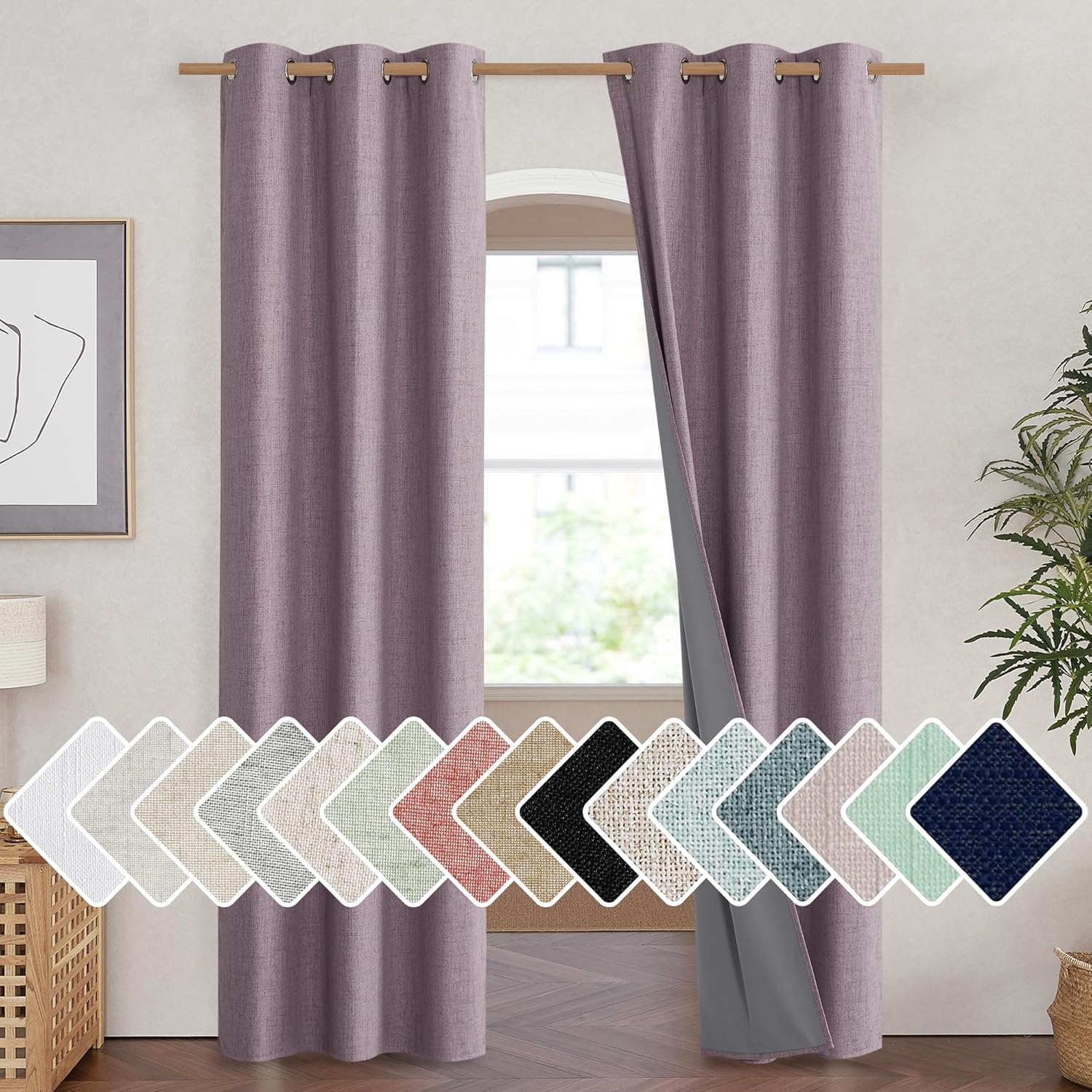 NICETOWN Chaise Mauve Vintage Linen 100% Blackout Curtains for Living Room, Thermal Insulated Curtains 84" Long, Noise Reducing Window Treatment Drapes for Hall Room, 42" Wide Per Panel, Set of 2 42"W x 84"L (Pack of 2) Chaise Mauve