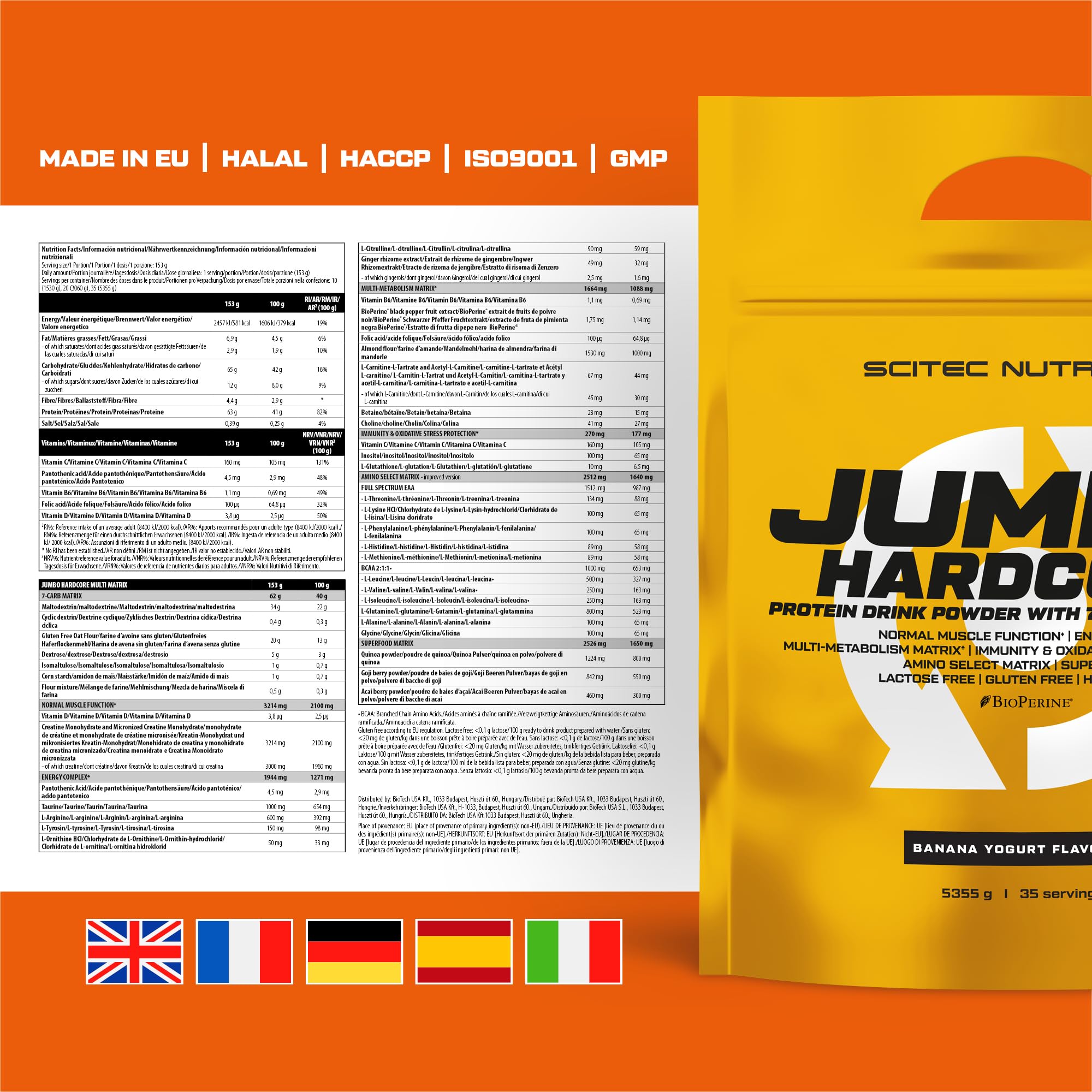 Scitec Nutrition Jumbo Hardcore - Protein- & Kohlenhydratmatrix | Hoher Proteingehalt - Enthält Superfoods - Creatin & Aminosäuren - Gluten- und laktosefrei - 5355 g, Banane-Joghurt