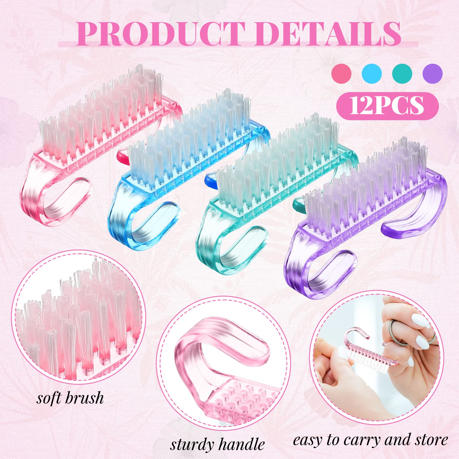 Cepillo de uñas con agarre de mango, limpiador de uñas colorido a granel, cepillos de uñas, cepillos de manos, cepillos de limpieza para pedicura, herramienta de limpieza para hombres y 2