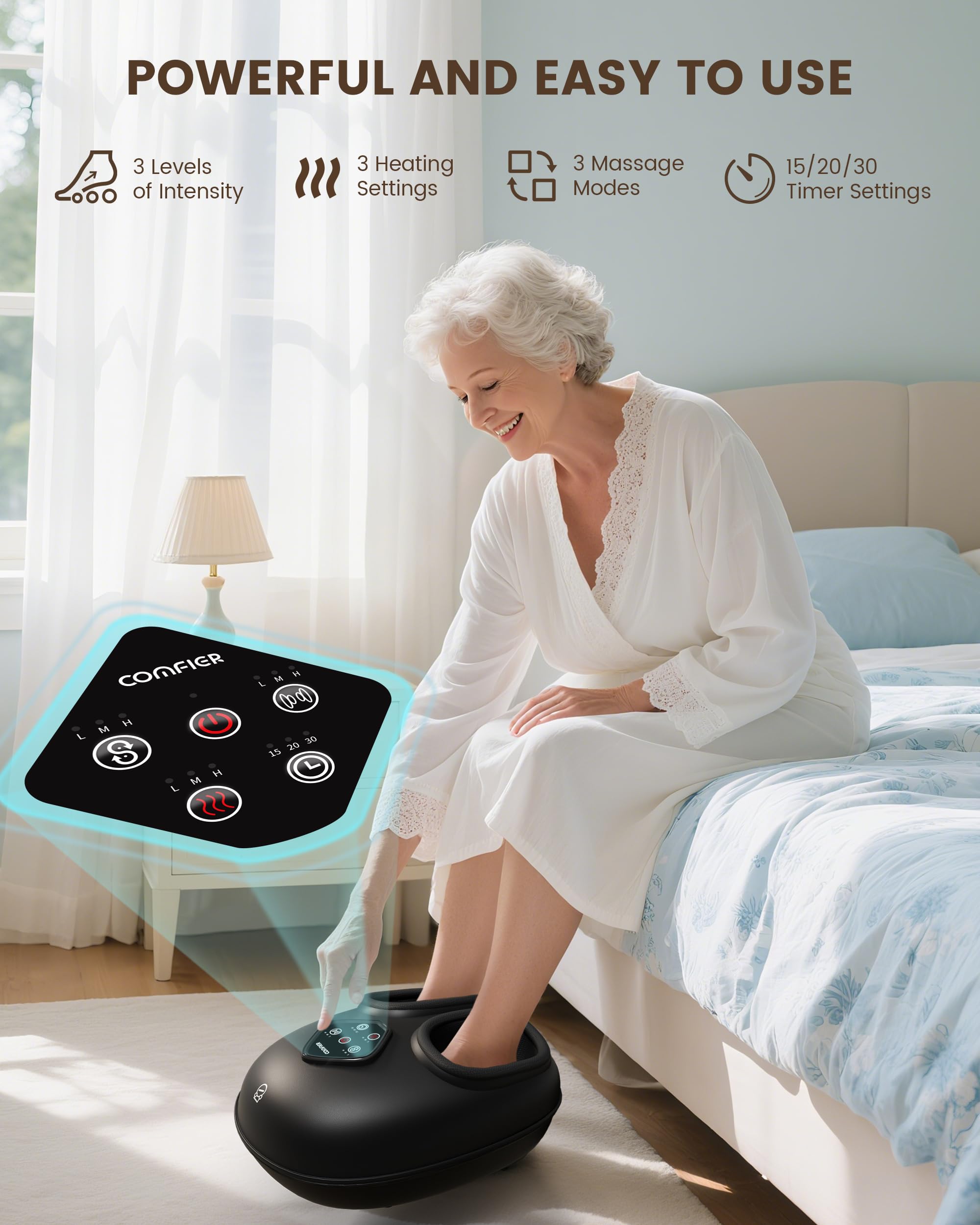 COMFIER Shiatsu - Masajeador de pies con calor, máquina de masaje 4 en 1, compresión, amasamiento, balanceo y calentamiento, pie extra grande que se adapta hasta la talla 14, regalos de cumpleaños