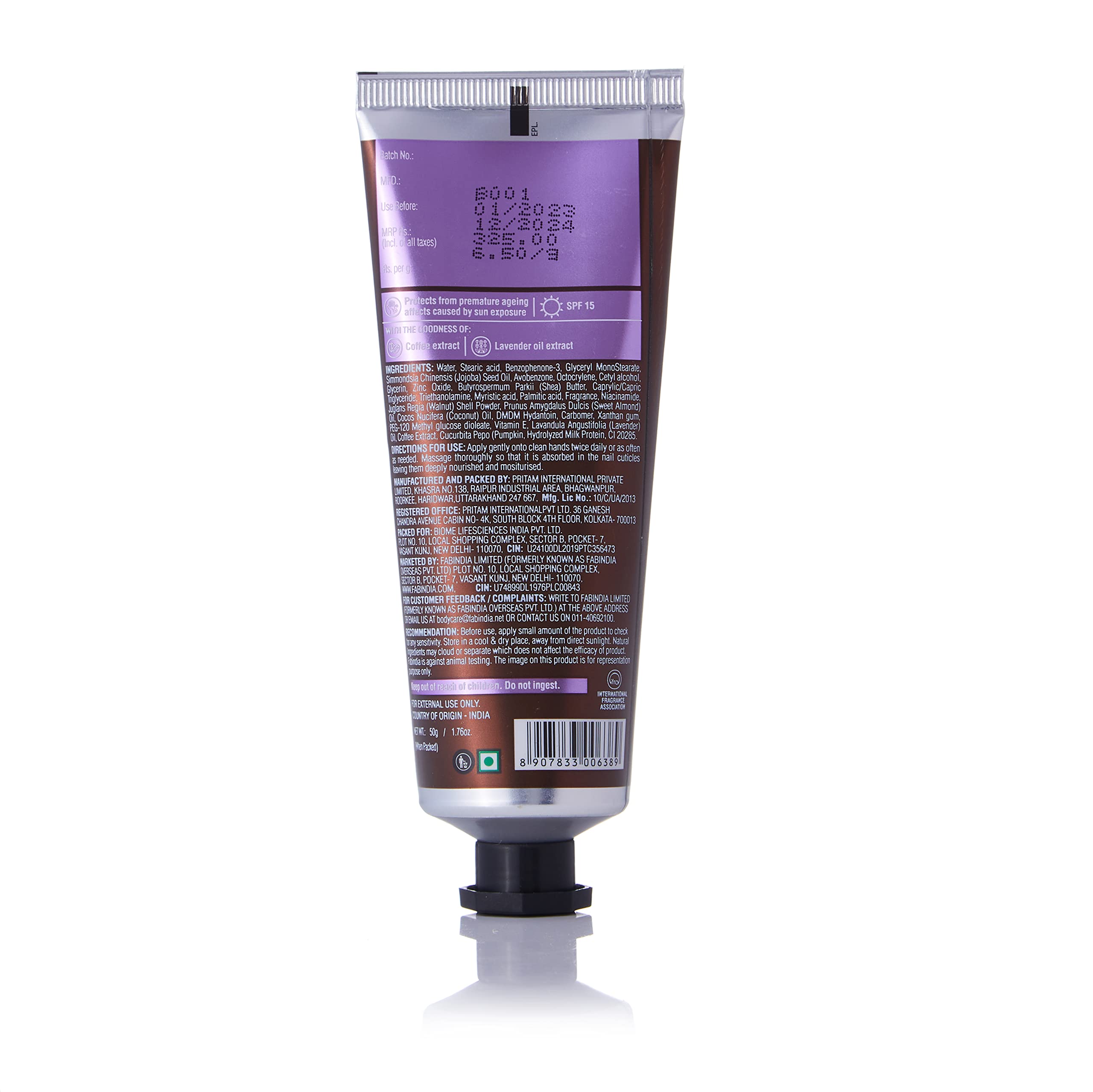 Fabessentials Coffee Lavender Hand Cream with SPF 15 - 50gm | Shea Butter | Protects from Premature Ageing | Moisturises & Nourishes Hand & Nail Cuticles | Hand Cream for Women & Men | Hand Moisturizer | Hand Cream for Dry and Rough Hands - Image 5 thumbnail