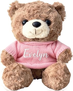 OELTTG Personalized Teddy Bear with Name, Custom Name Stuffed Animal, Baby Easter Basket Stuffers, Personalized Gifts for Kids, Birthday, Valentines - Soft Plush