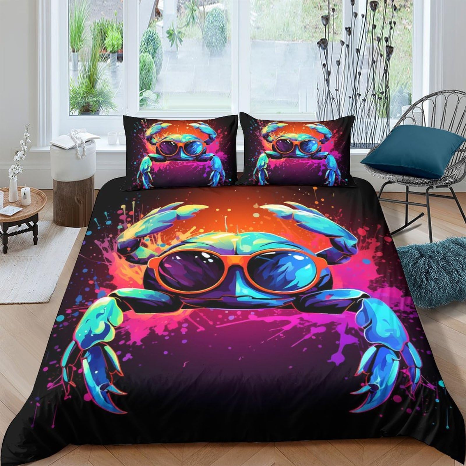 Ctjqhvkz Style-5 3D Printed Cool Crab Fitted Sheet Microfiber Vibrant Sunglasses Bed Cover For Home Bedroom Mattress Decor Single（135X200cm）