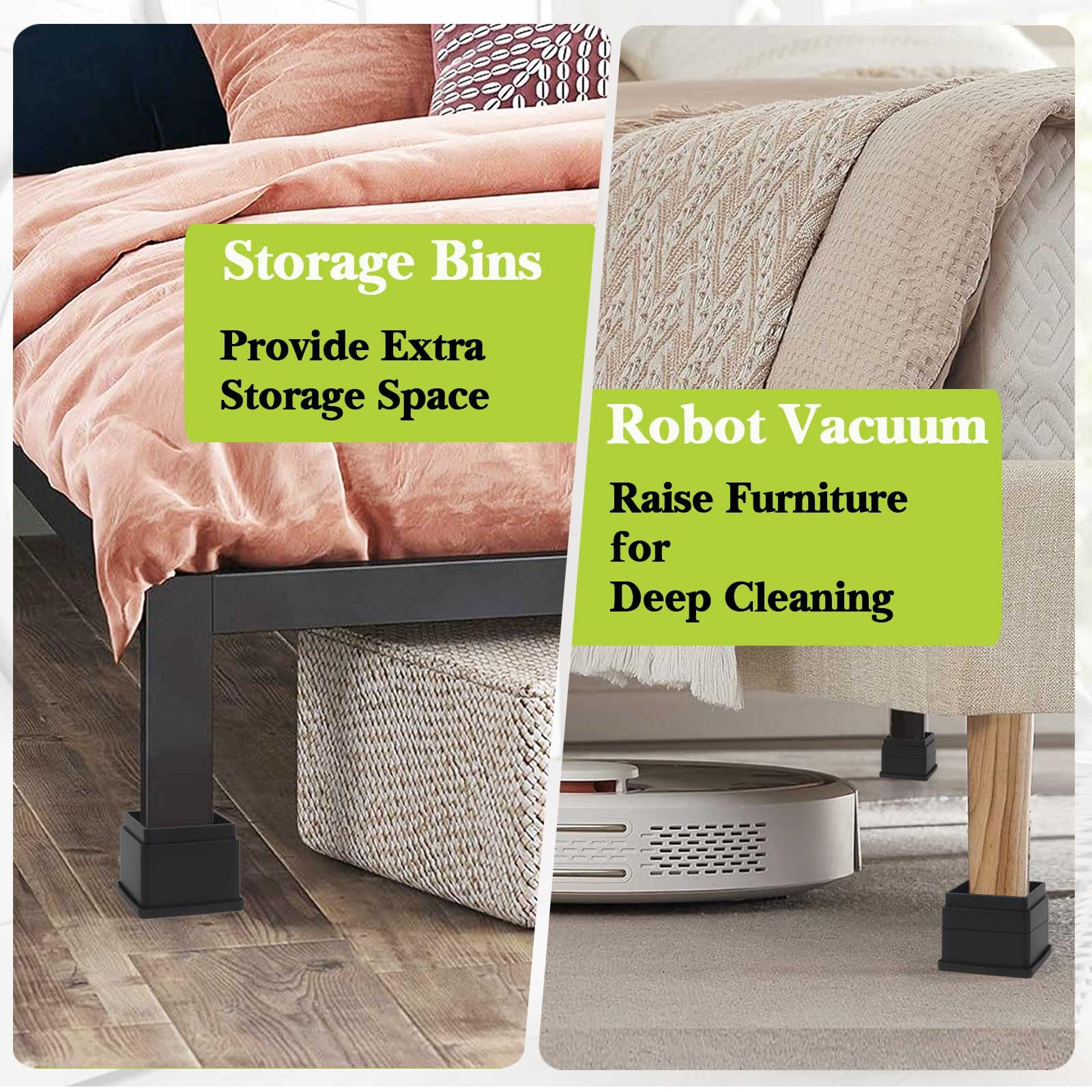 Paquete de 4 elevadores de muebles de 3 pulgadas, elevadores de cama ajustables resistentes para mesa, escritorio, silla, sofá, armario, cama, dormitorio, elevadores cuadrados apilables para