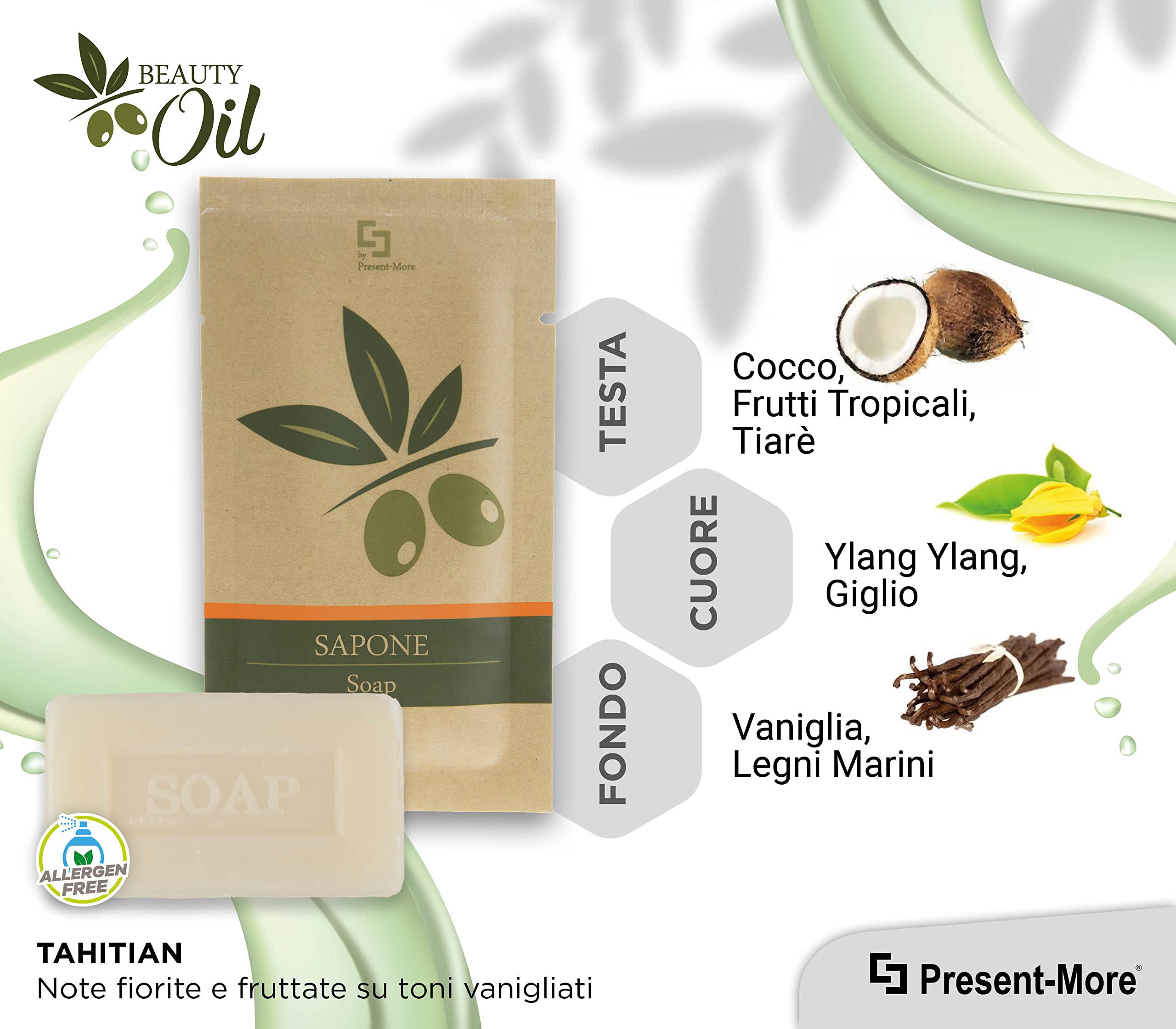 Saponette Hotel 15gr Beauty Oil - Confezione da 250 Pezzi - Fragranza Tahitian - Ideale per Hotel e B&B