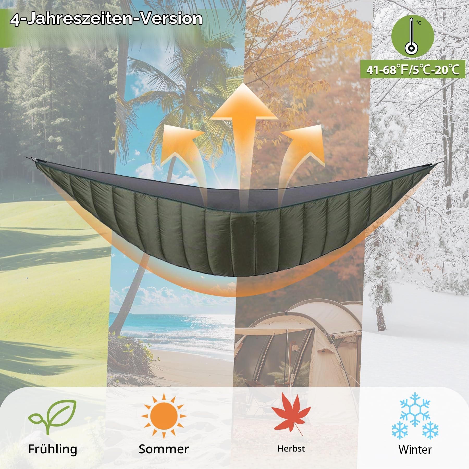 REDCAMP Hängematte Underquilt, 3-Jahreszeiten, 5°C bis 20°C, warm, Grün | ultraleicht Unterdecke, Kälteschutz, Wärmeschutz, tragbar, kompakt, langlebig, für Outdoor Camping Wandern Reisen, weich
