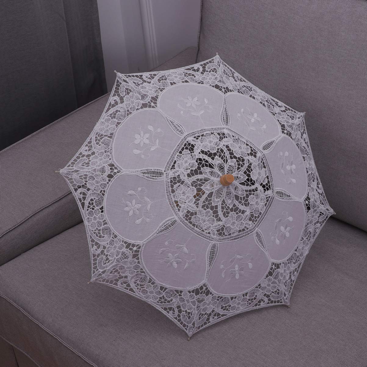 3stücke Lace Hochzeitsregenschirm Aus Baumwolle Handgefertigt Dekoration Für Fotografie Und Veranstaltungen Durchmesser Klassischer Nicht Wasserdichter Parasol Reinem Weiß Für