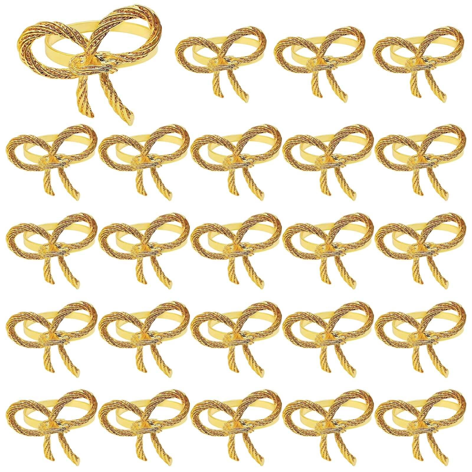 24 Ronds de Serviette nœud Papillon Or Rose, Porte-Serviettes métalliques élégants pour Mariages, fêtes et événements, décoration de Table raffinée