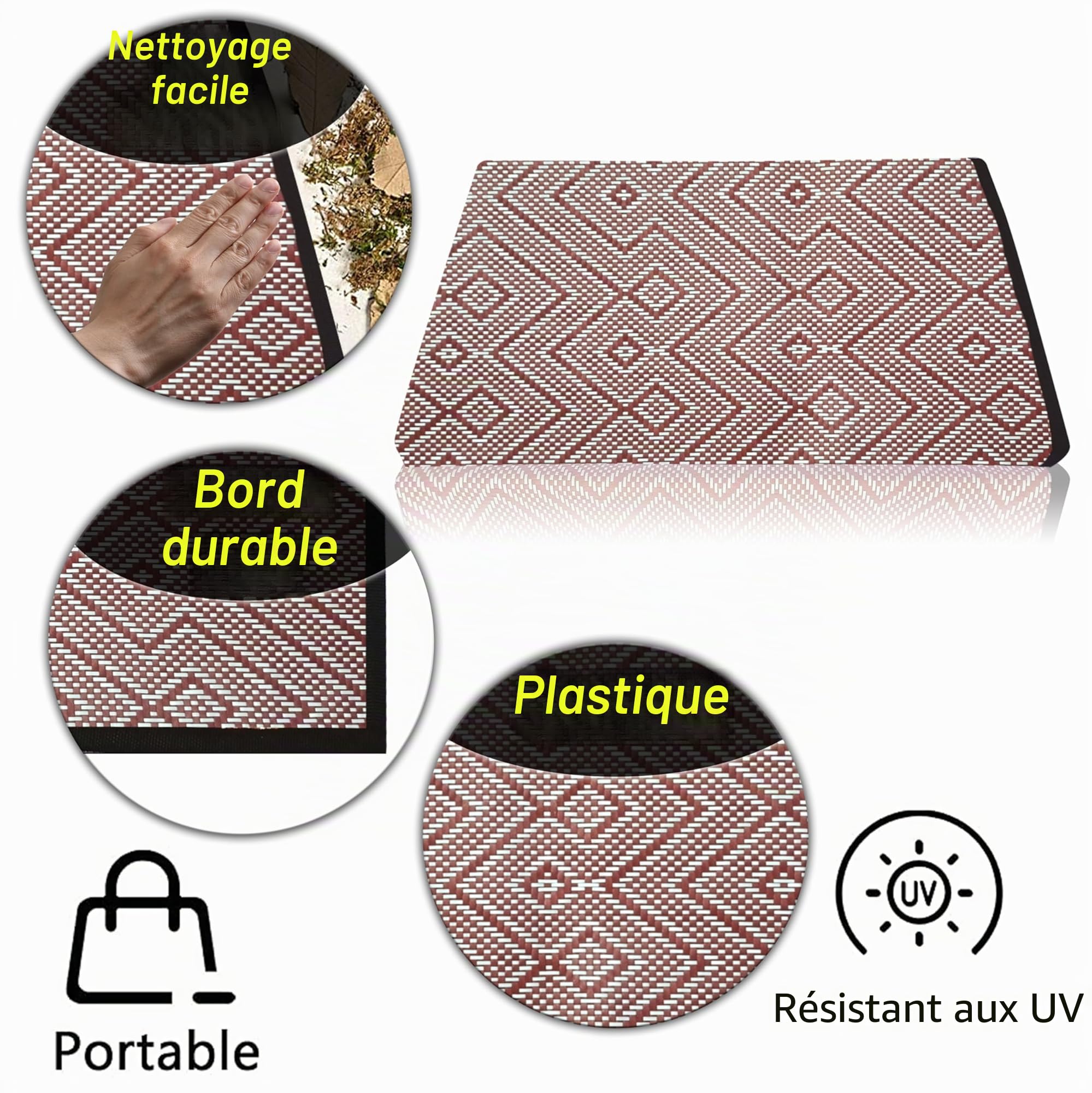 ARSUK Tapis Extérieur en Plastique, 180x120 cm Grand, Tapis pour Terrasse, Jardin, Plage, Camping, Balcon, Terrasse Bois, Cour, Véranda – Lavable, Portable, Confortable, Résistant et Anti-UV