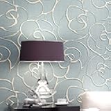 Q QIHANG Modern Minimalist Embossed 3D Rose Flower Non-Woven Wallpaper Light Blue Color Non-self Adhesive Wallpaper 0.53m x 10m=5.3㎡