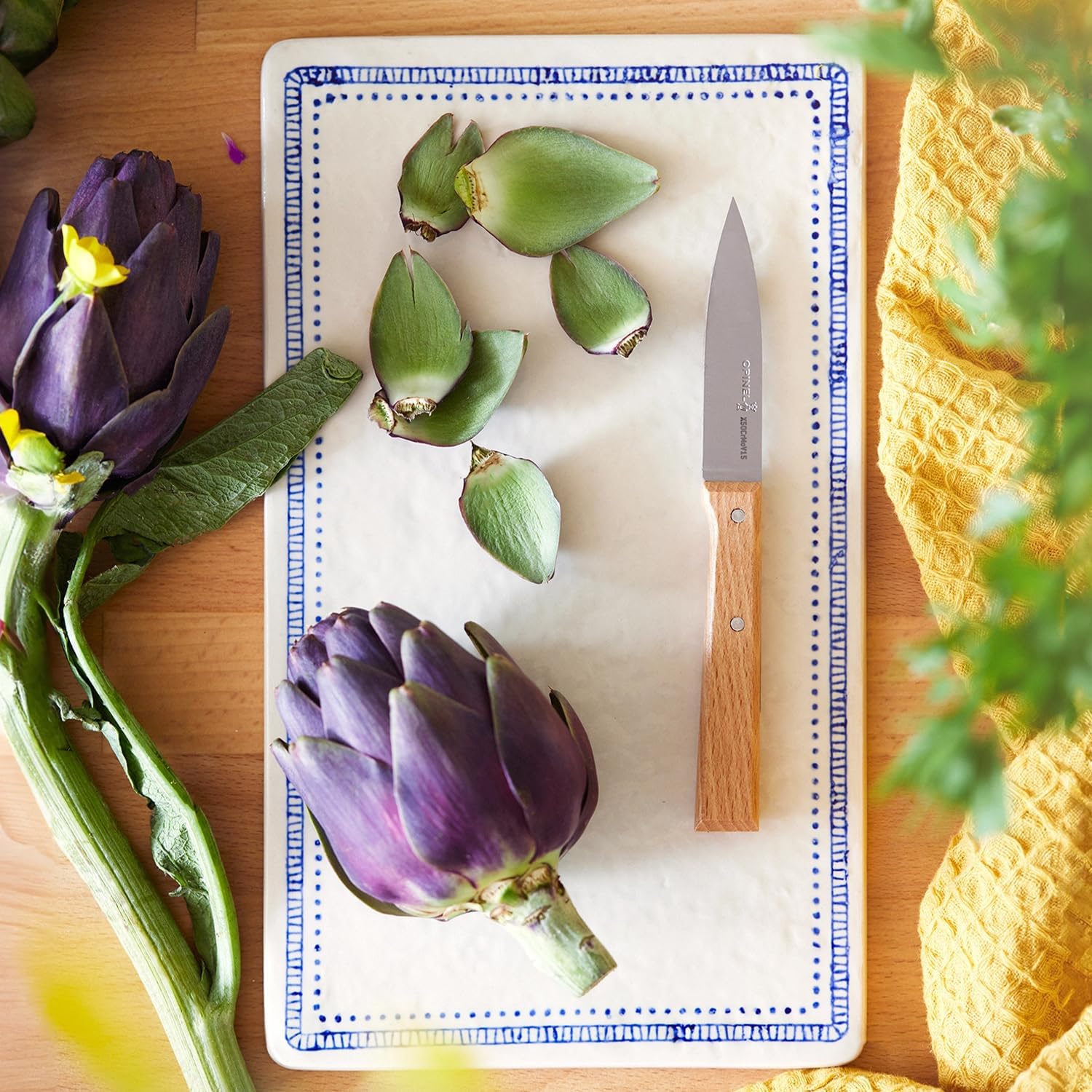 OPINEL Parallele Trio Set of 3 Kitchen Knives - Chef, Carving, Paring Knife Trio Box Set, High Carbon Stainless Steel Blades, Sustainably Sourced Wood Handles, Made in France (Beechwood)