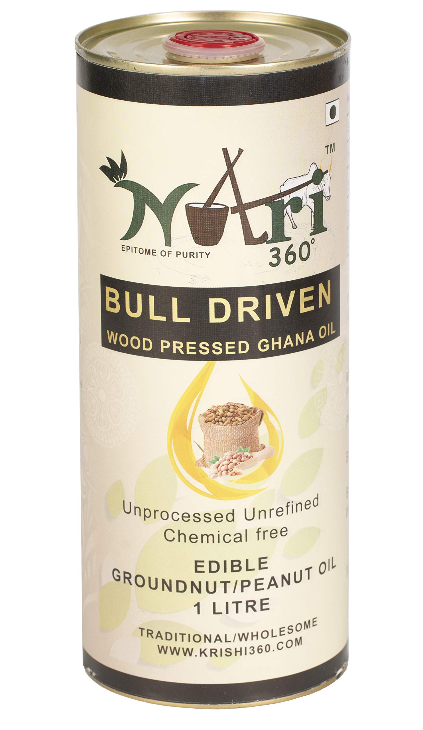 Nutri 360 Groundnut Oil 1L Tin Bull Driven Wooden ಗಾಣ/कोल्हू/செக்கு!