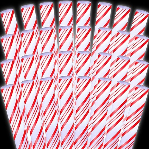 48 barras de luz LED de Navidad a granel de 11.8 x 1.6 pulgadas, bastón de caramelo a rayas, varillas de espuma LED para alegría, suministros de